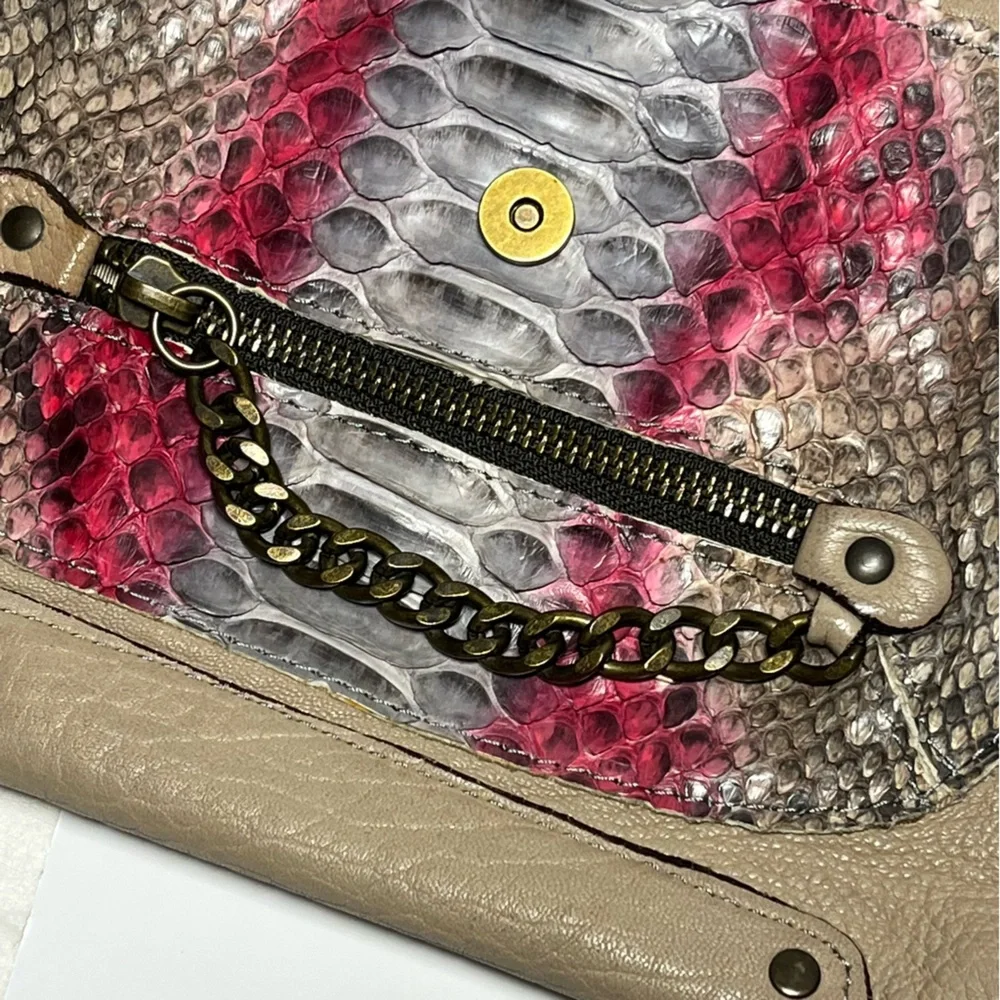 ABACO Paris Made France Leather Python Embossed Chain Crossbody Bag Pink Taupe